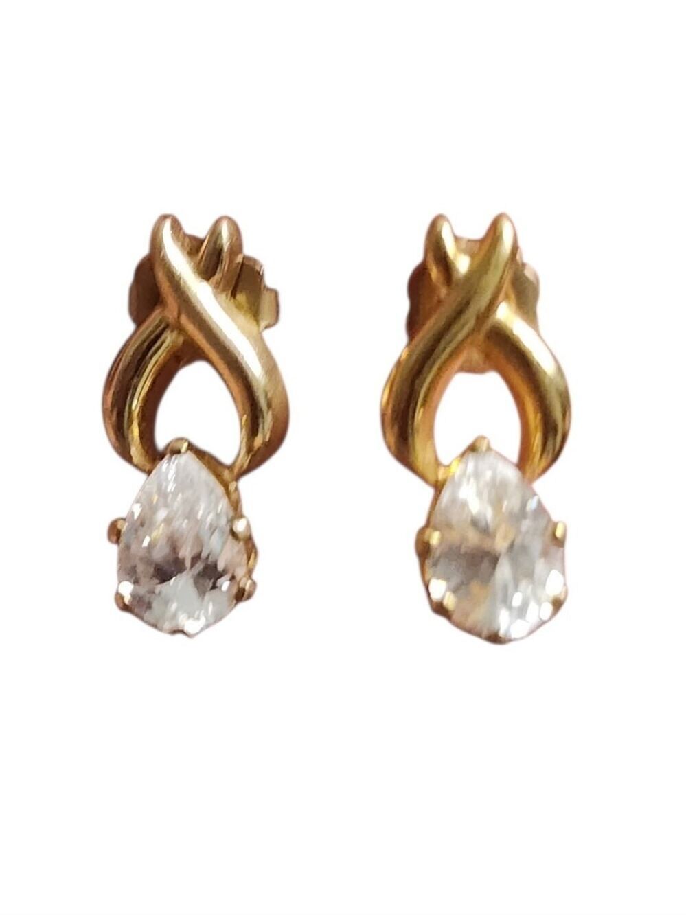 Goldtone Teardrop Cubic Zirconia Drop Stud Earrings